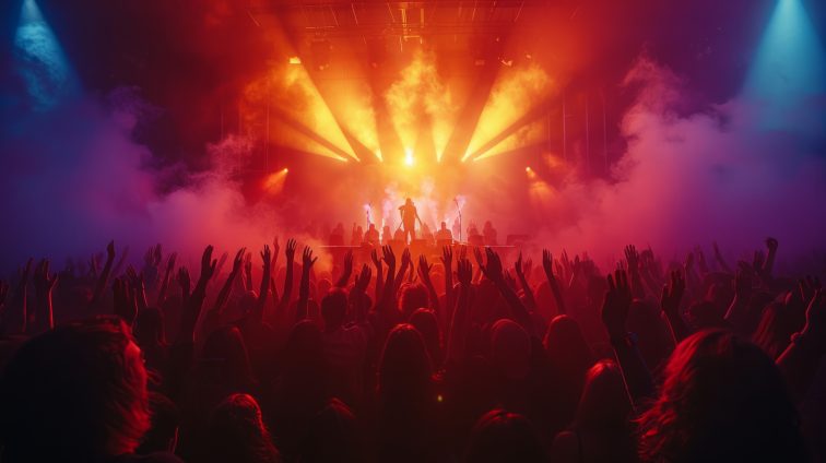 Crowd of People With Raised Hands at Concert