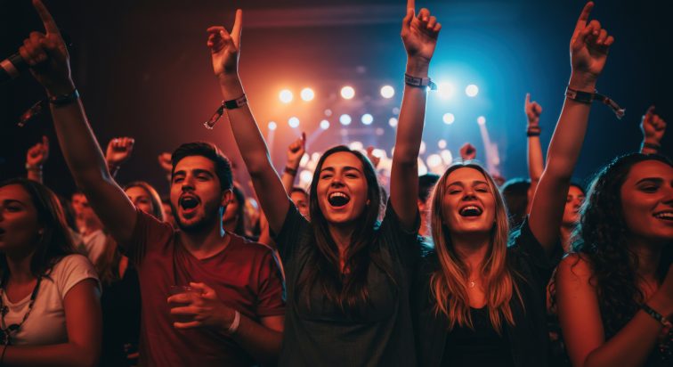 Crowd enjoying live concert performance audience celebration